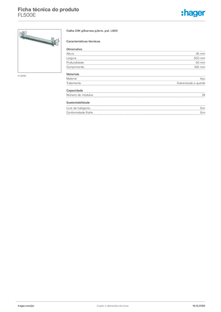 Imagem Hager Ficha técnica do produto FL500E | Hager Portugal