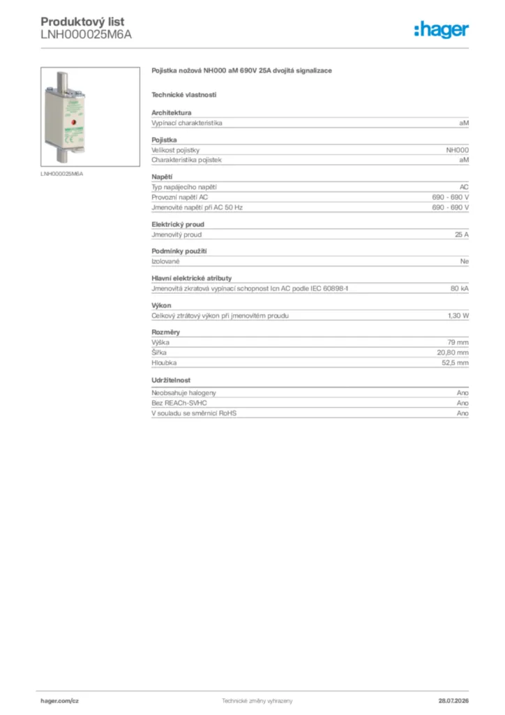 Obrázek Hager Generováno - Datový list produktu LNH000025M6A | Hager