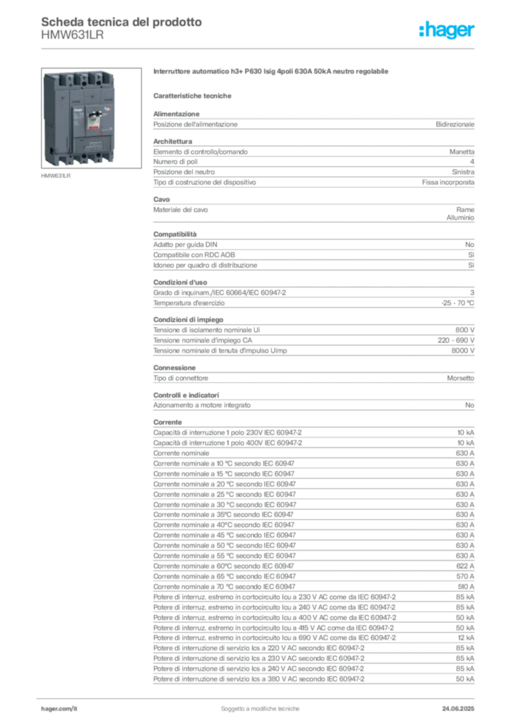 Immagine Hager Scheda tecnica del prodotto HMW631LR | Hager Italia