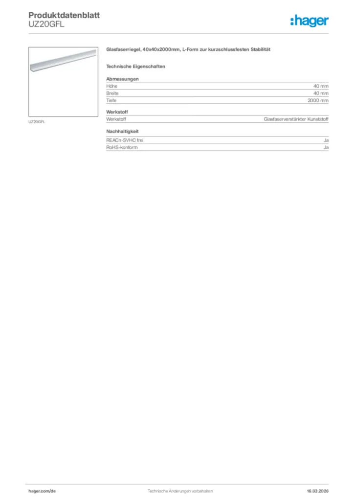 Hager Produktdatenblatt UZ20GFL