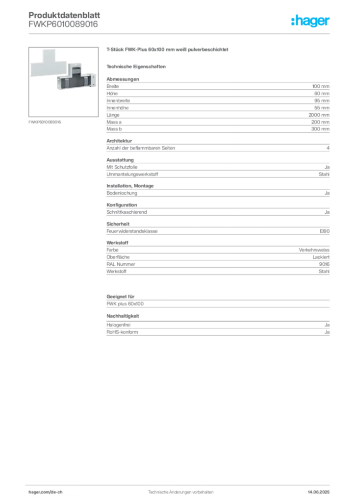 Bild Hager Produktdatenblatt FWKP6010089016 | Hager Schweiz