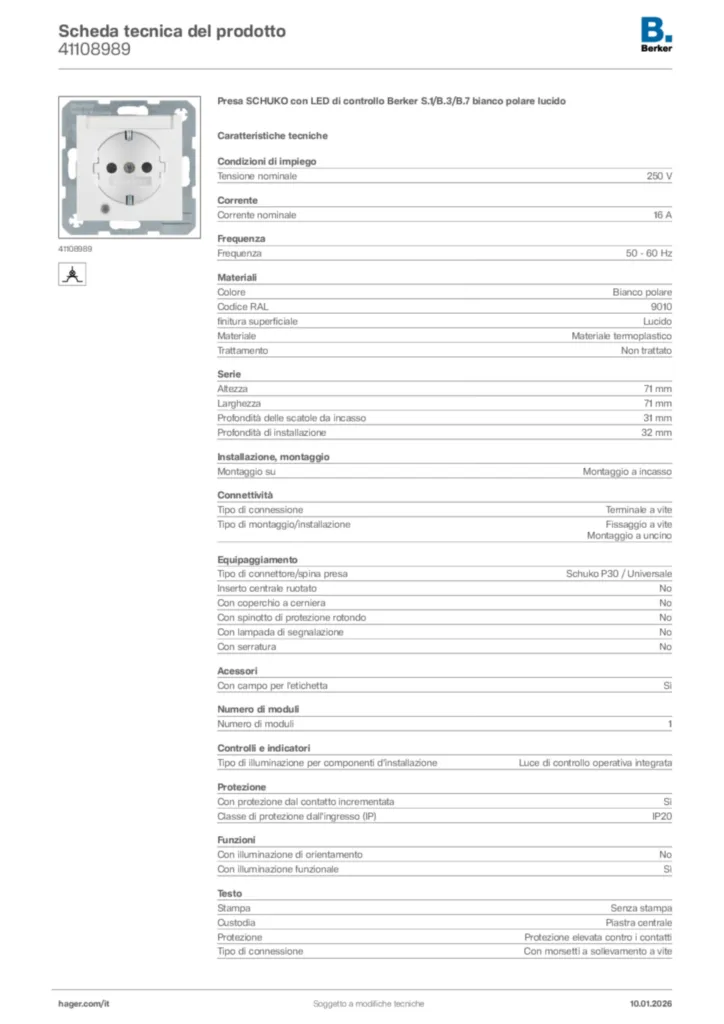 Immagine Berker Scheda tecnica del prodotto 41108989 | Hager Italia