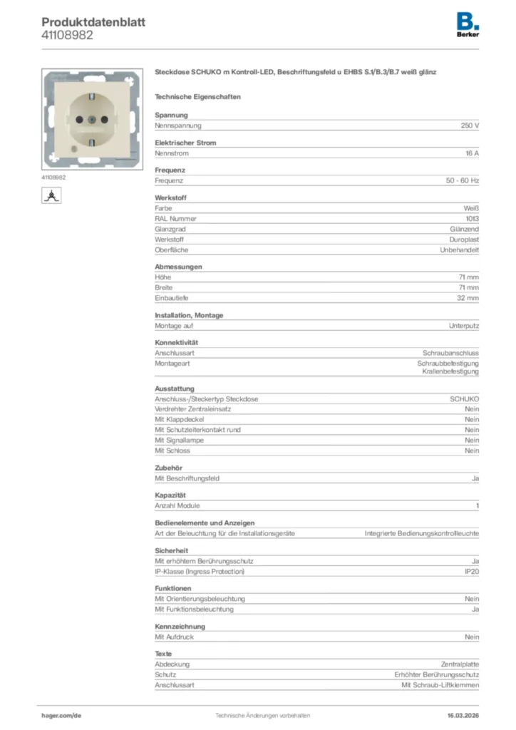 Bild Berker Produktdatenblatt 41108982 | Hager Deutschland
