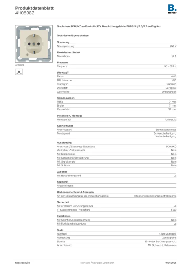 Bild Berker Produktdatenblatt 41108982 | Hager Deutschland