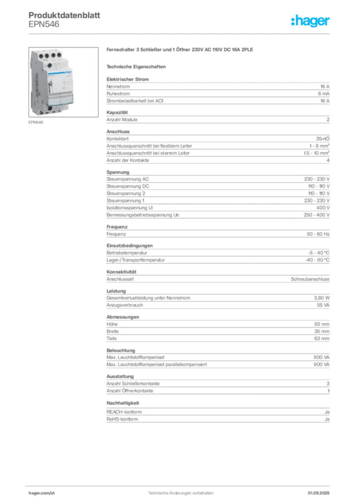 Bild Hager Produktdatenblatt EPN546 | Hager Deutschland