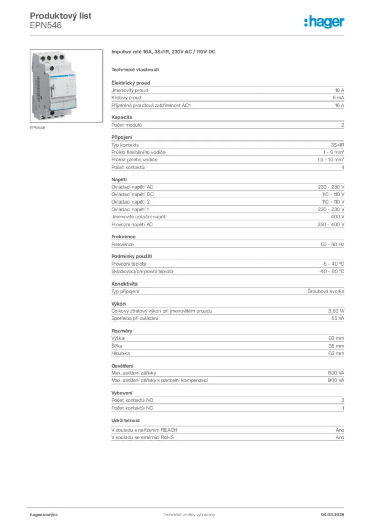 Obrázek Hager Product data sheet EPN546 | Hager