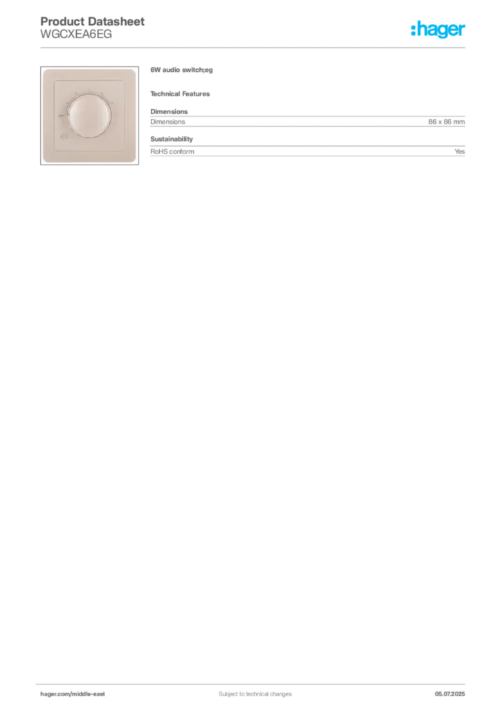 Image Hager Product data sheet WGCXEA6EG  | Hager