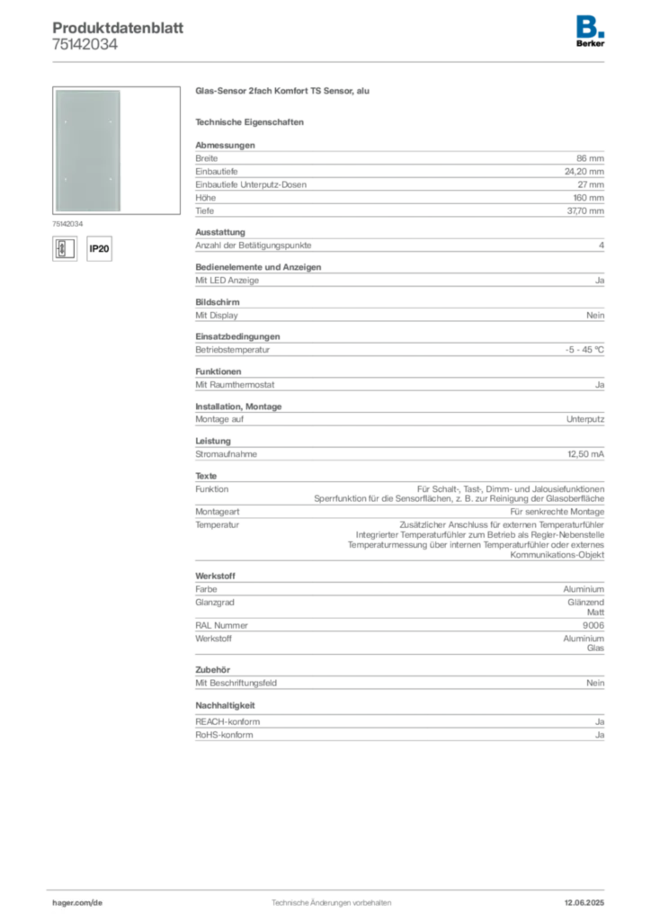 Berker Produktdatenblatt 75142034