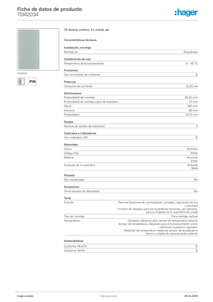 Imagen Hager Ficha de datos de producto 75142034 | Hager España