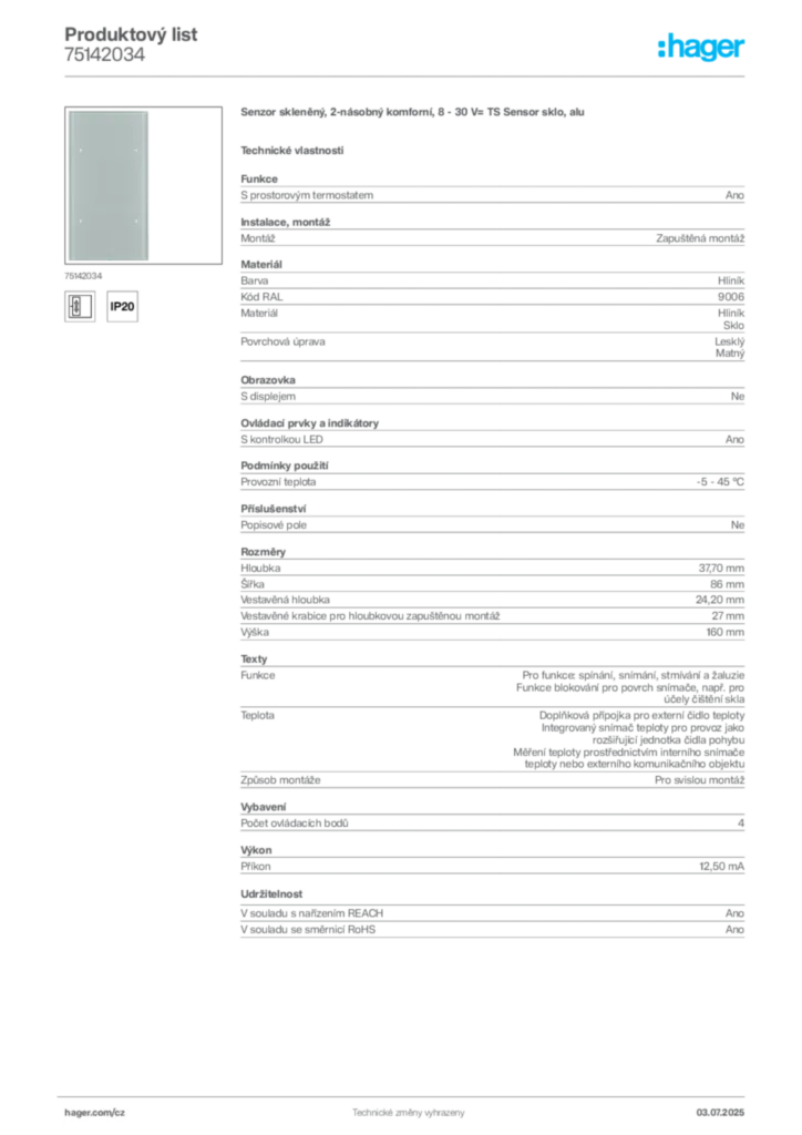 Obrázek Hager Produktový list 75142034 | Hager