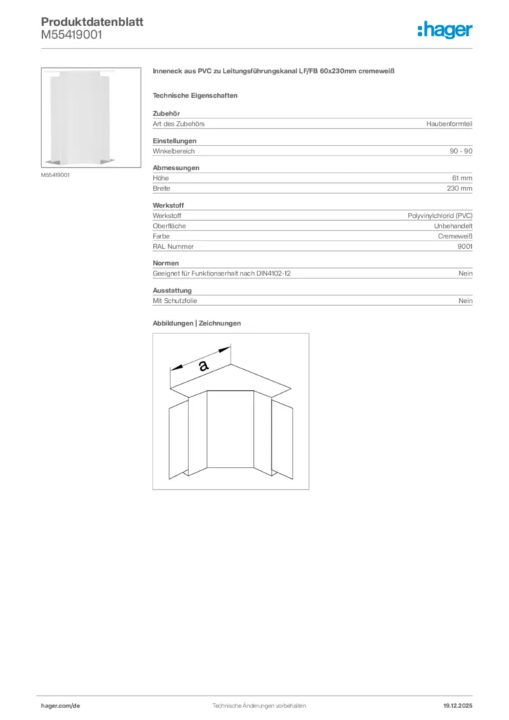 Bild Hager Produktdatenblatt M55419001 | Hager Deutschland