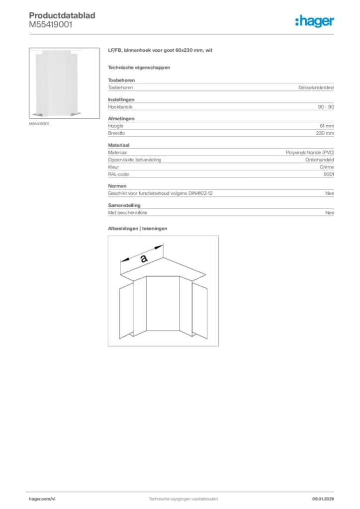 Afbeelding Hager Productdatablad M55419001 | Hager Nederland