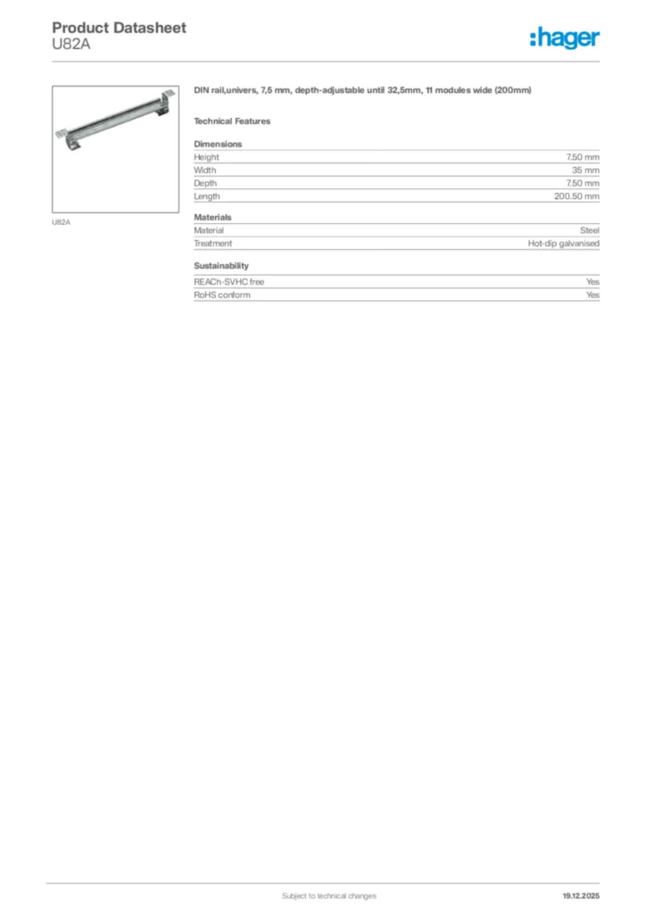 Image Hager Product data sheet U82A  | Hager Africa