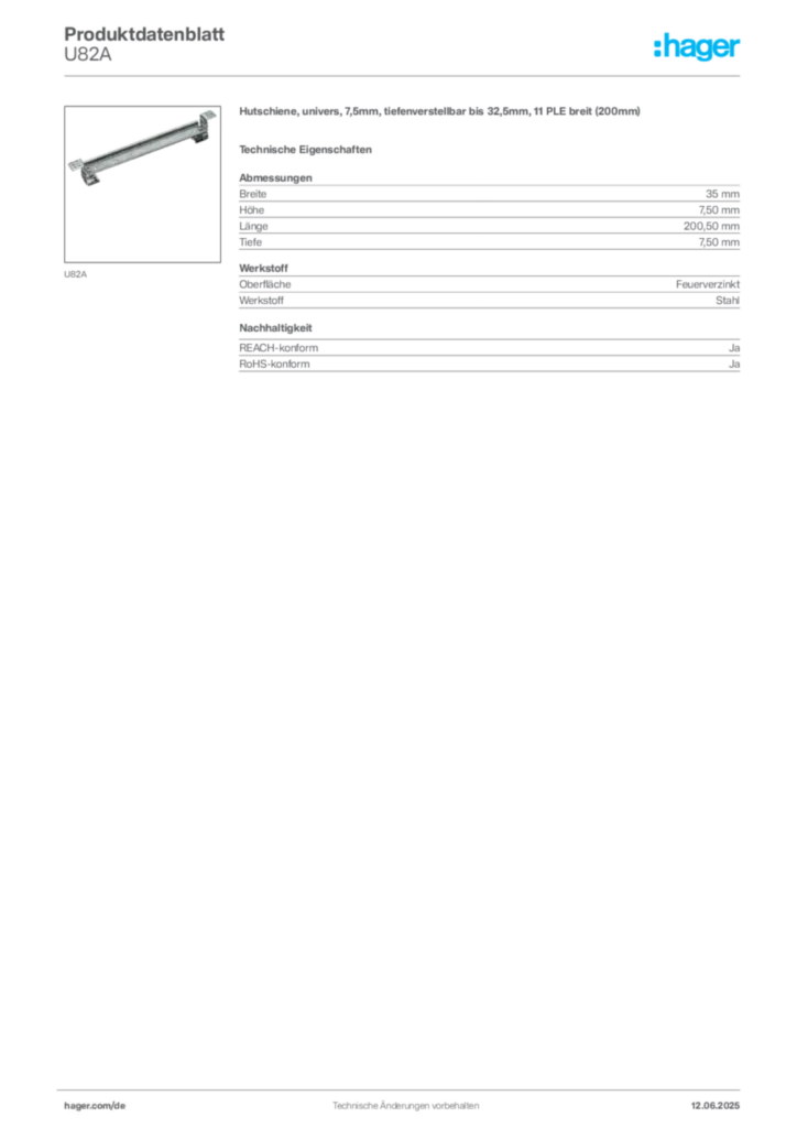 Hager Produktdatenblatt U82A