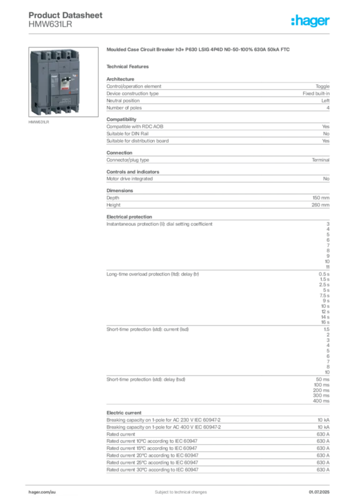 Image Hager Product data sheet HMW631LR  | Hager Australia