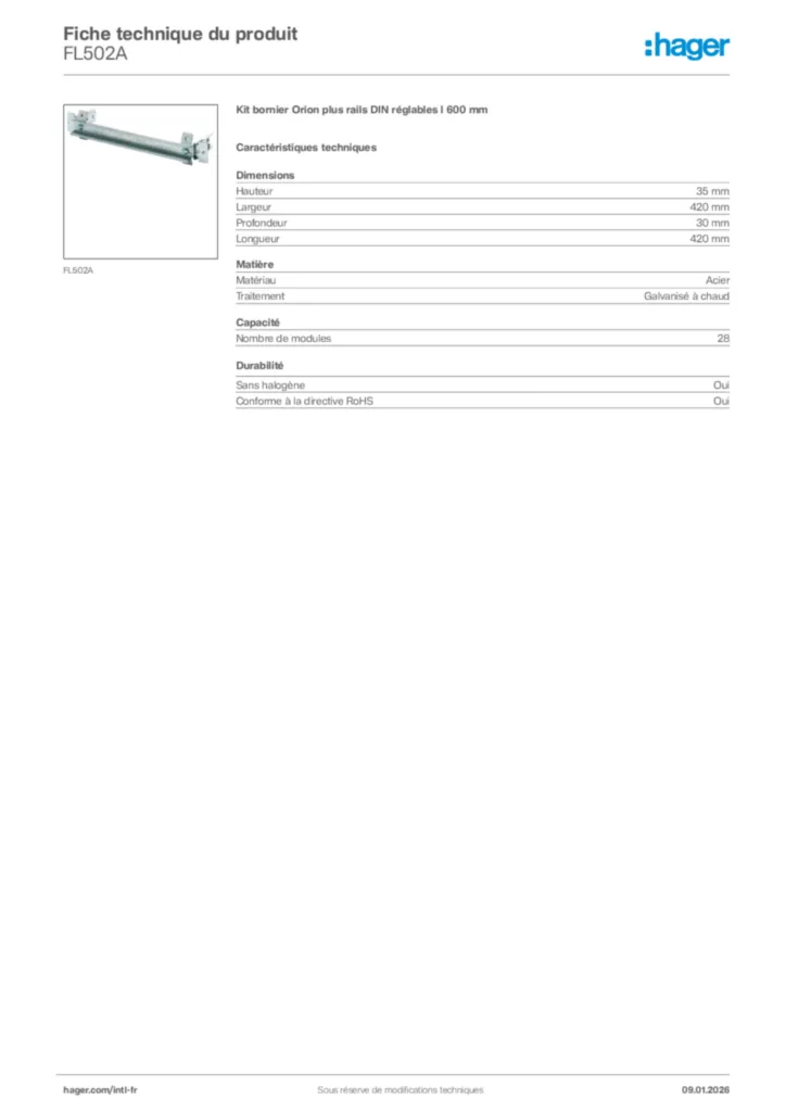 Image Hager Fiche technique du produit FL502A | Hager Afrique