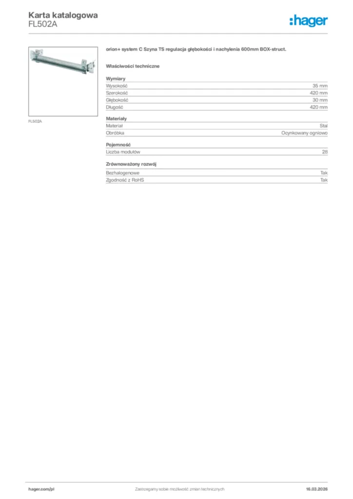 Zdjęcie Hager Karta katalogowa FL502A | Hager Polska