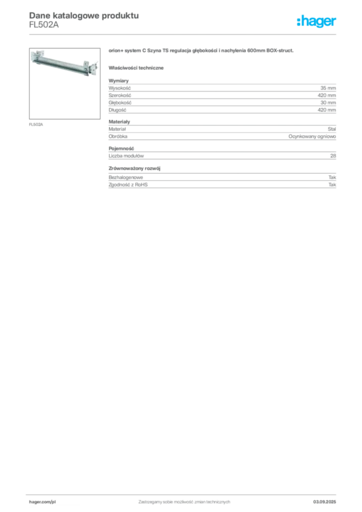 Zdjęcie Hager Karta katalogowa FL502A | Hager Polska