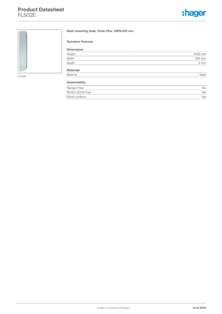 Image Hager Product data sheet FL502E  | Hager Africa