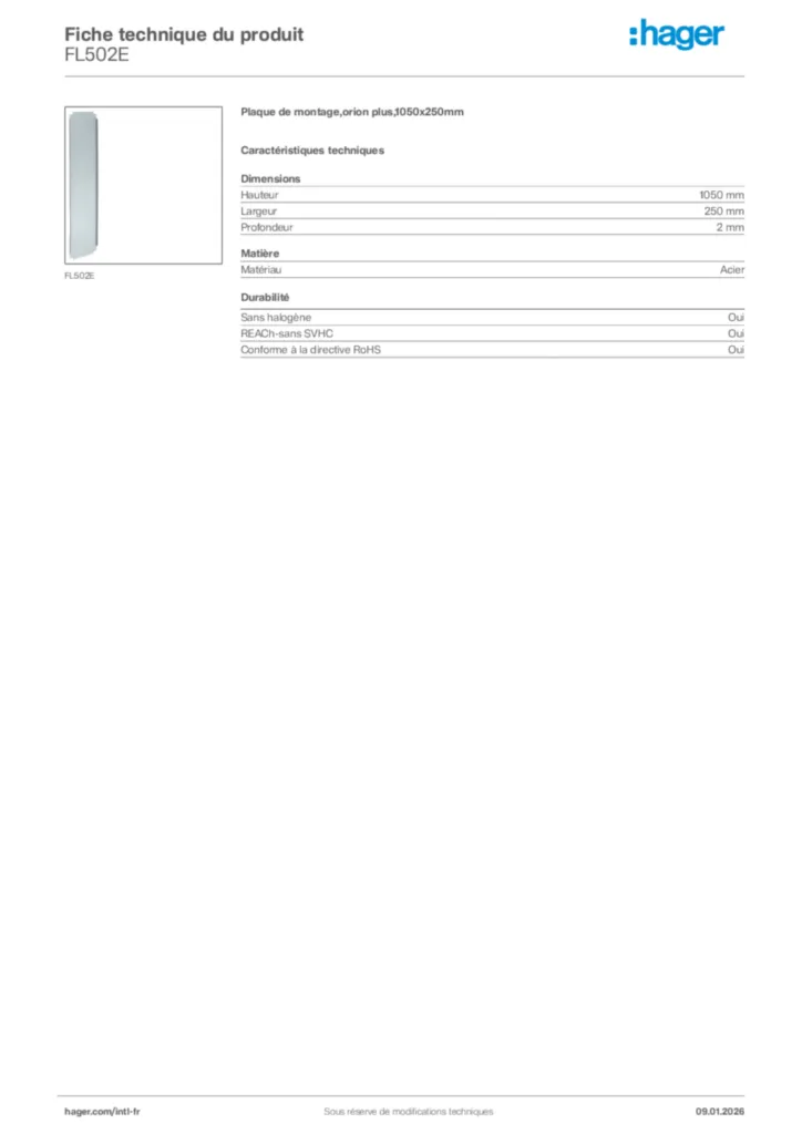 Image Hager Fiche technique du produit FL502E | Hager Afrique