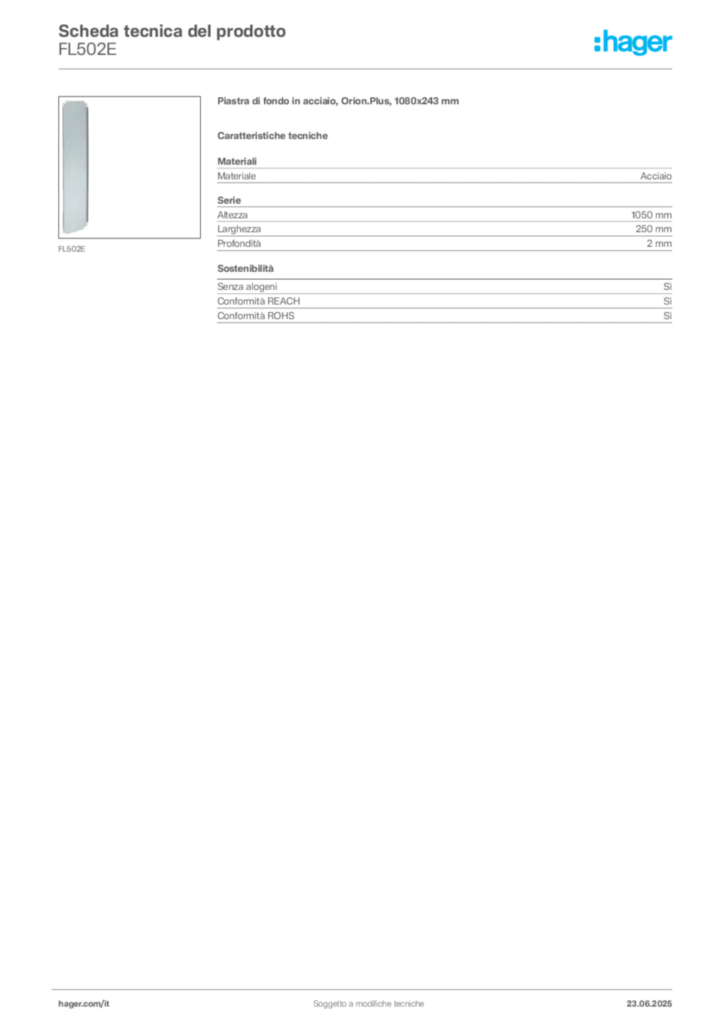 Immagine Hager Scheda tecnica del prodotto FL502E | Hager Italia