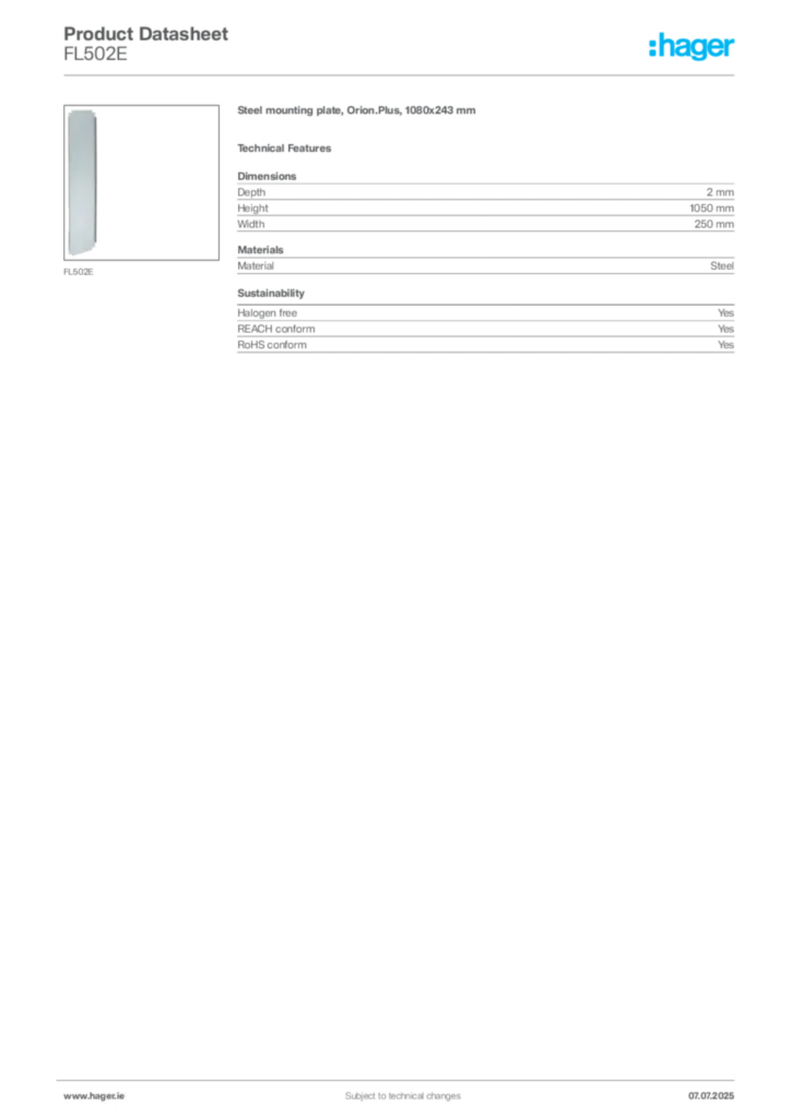 Image Hager Product data sheet FL502E  | Hager