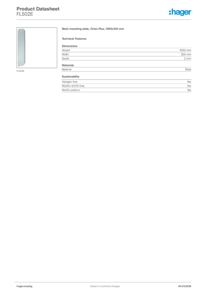 Image Hager Product data sheet FL502E  | Hager