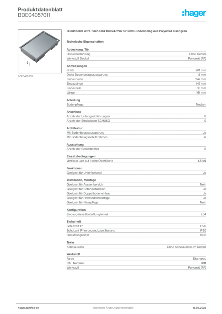 Bild Hager Produktdatenblatt BDE04057011 | Hager Schweiz