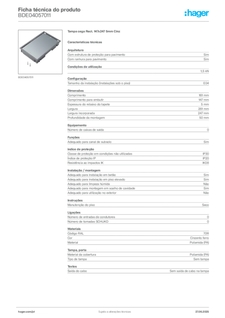 Imagem Hager Ficha técnica do produto BDE04057011 | Hager Portugal