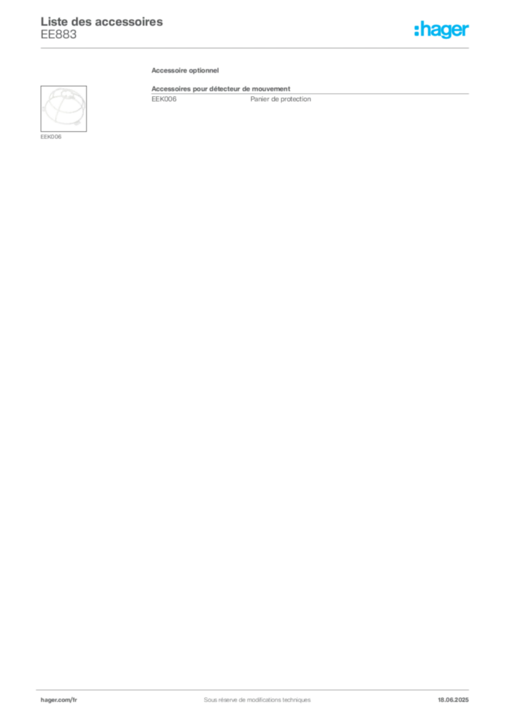 Image Hager Fiche technique du produit EE883 | Hager France