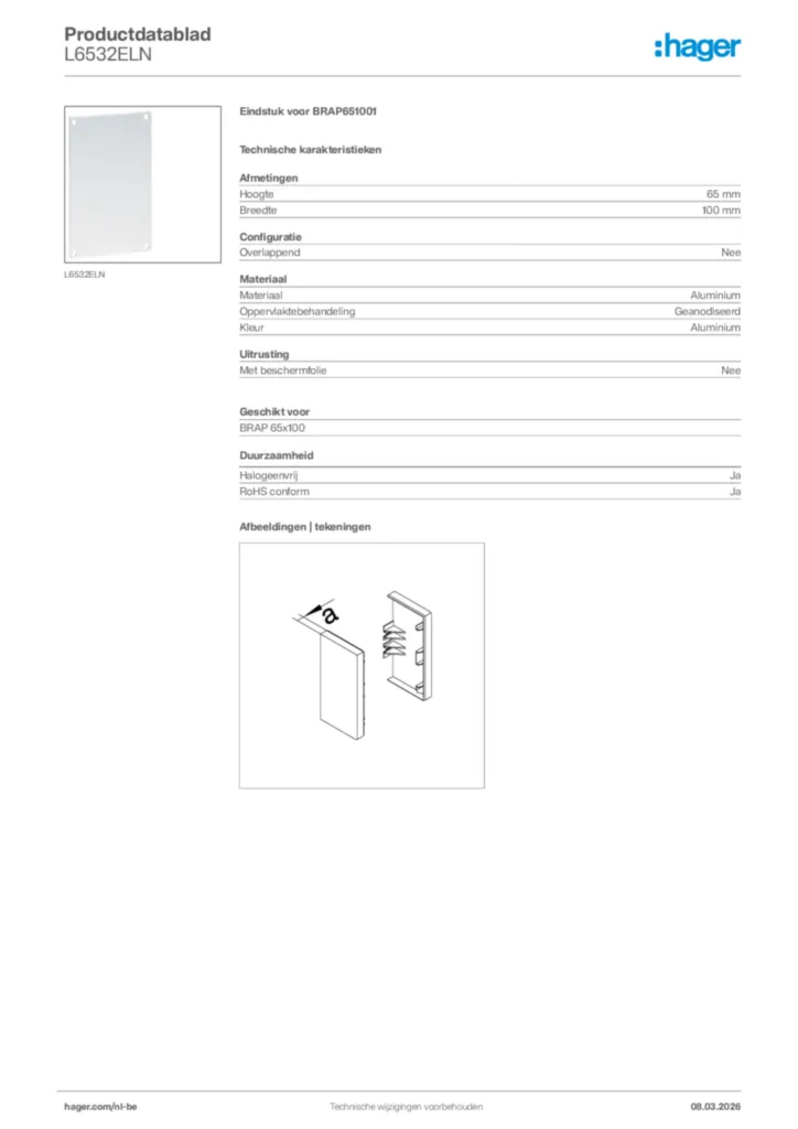 Afbeelding Hager Productdatablad L6532ELN | Hager Belgium