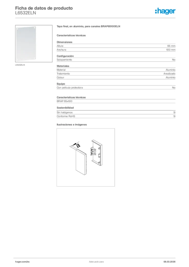 Imagen Hager Ficha de datos de producto L6532ELN | Hager España