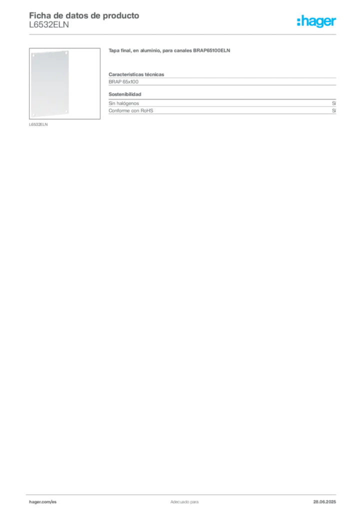 Imagen Hager Ficha de datos de producto L6532ELN | Hager España