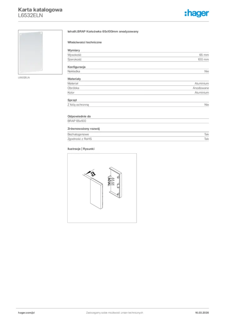 Zdjęcie Hager Karta katalogowa L6532ELN | Hager Polska