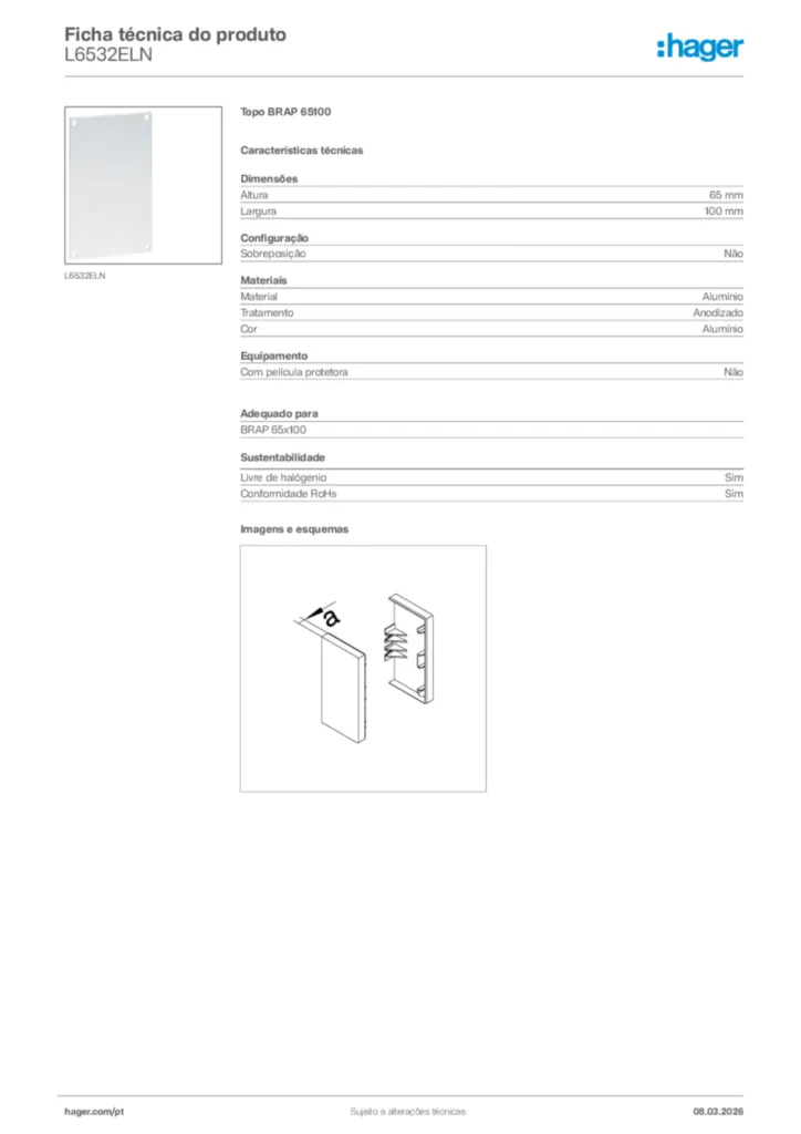 Imagem Hager Ficha técnica do produto L6532ELN | Hager Portugal