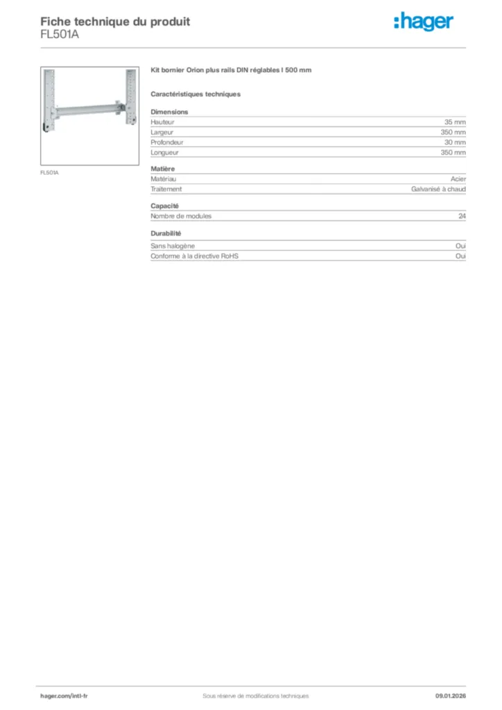 Image Hager Fiche technique du produit FL501A | Hager Afrique