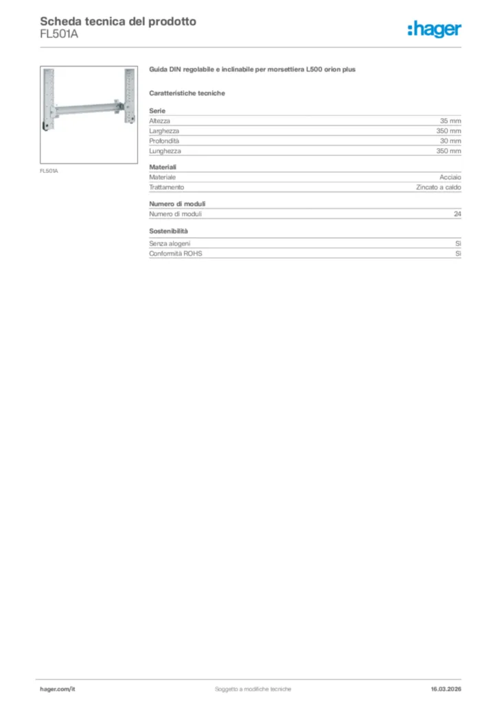 Immagine Hager Scheda tecnica del prodotto FL501A | Hager Italia