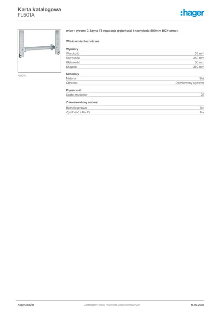 Zdjęcie Hager Karta katalogowa FL501A | Hager Polska