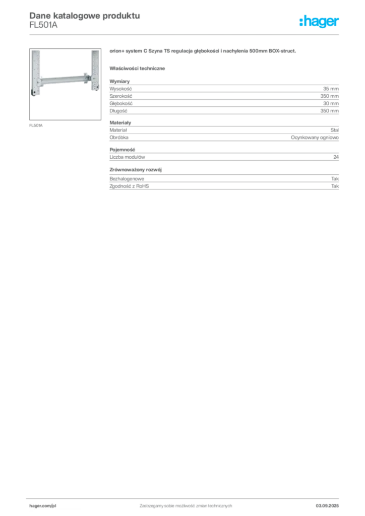 Zdjęcie Hager Karta katalogowa FL501A | Hager Polska