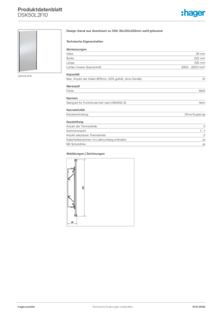 Bild Hager Produktdatenblatt DSK50L2F10 | Hager Deutschland