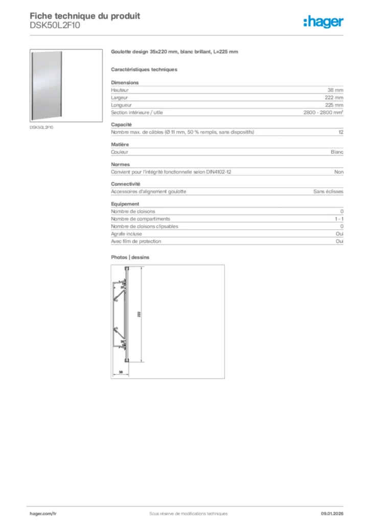 Image Hager Fiche technique du produit DSK50L2F10 | Hager France
