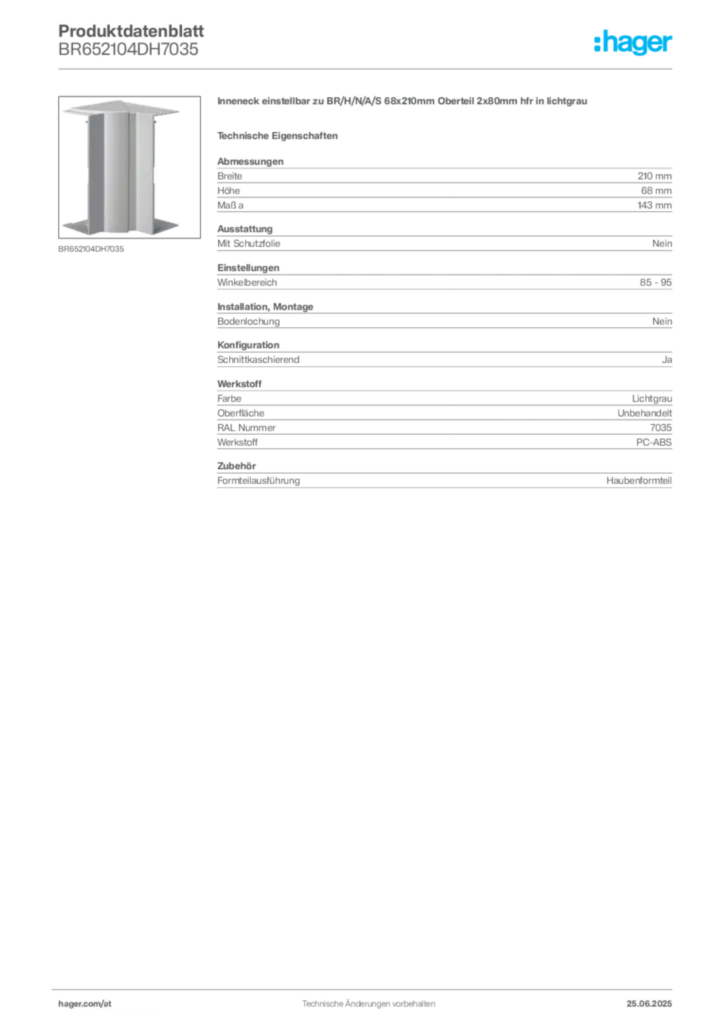 Bild Hager Produktdatenblatt BR652104DH7035 | Hager Deutschland