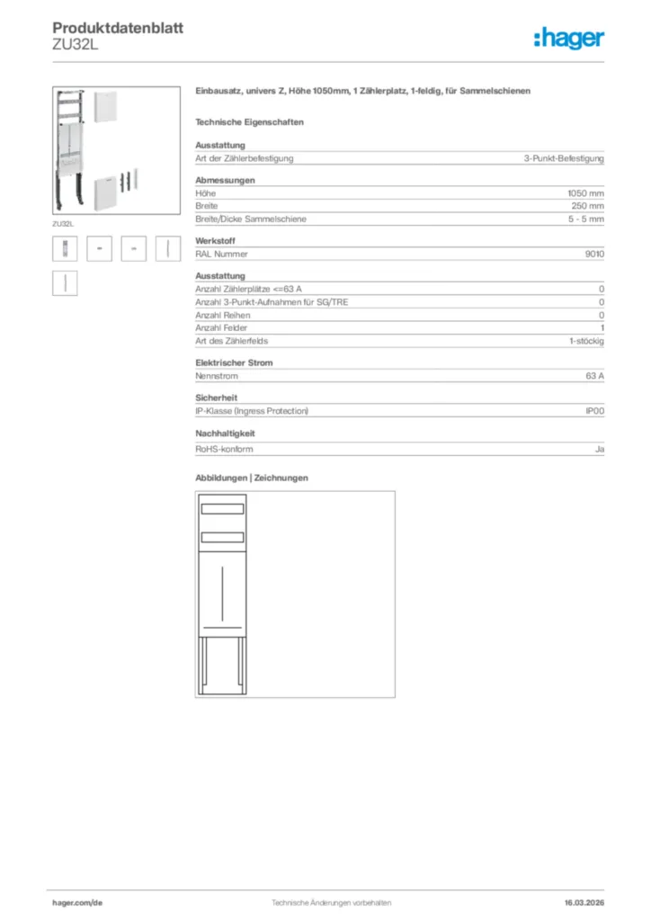 Bild Hager Produktdatenblatt ZU32L | Hager Deutschland