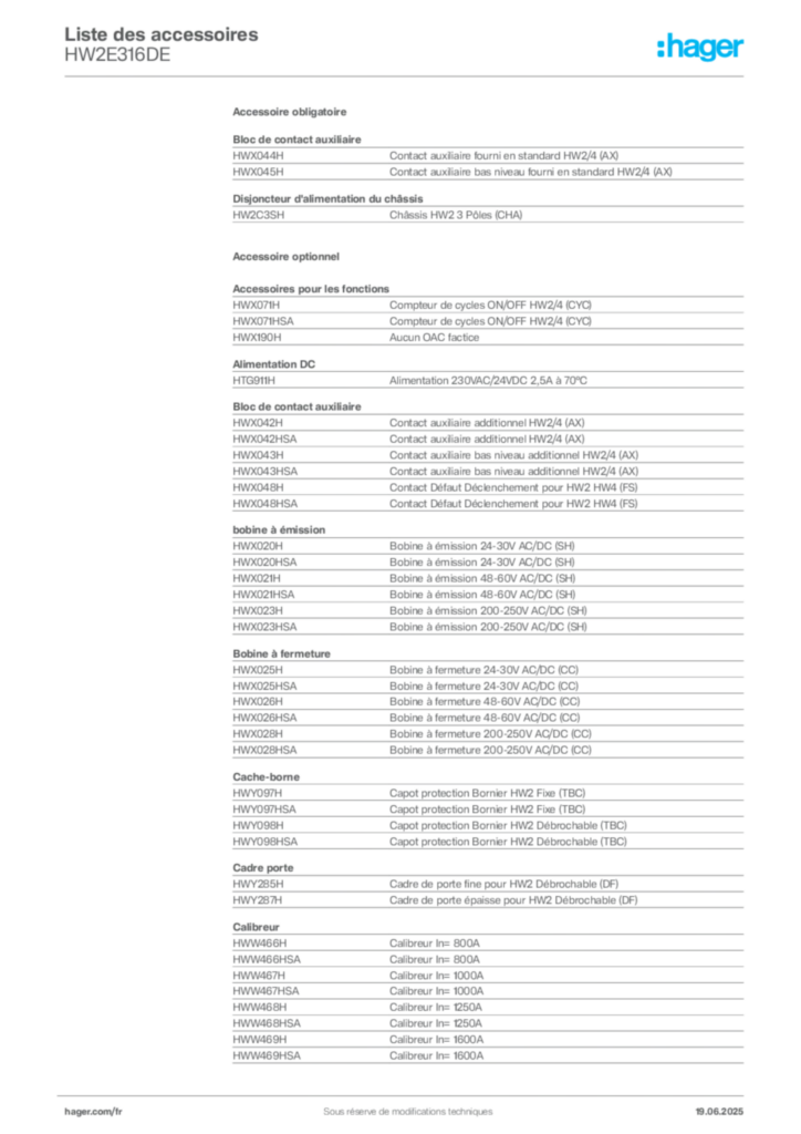 Image Hager Fiche technique du produit HW2E316DE | Hager France