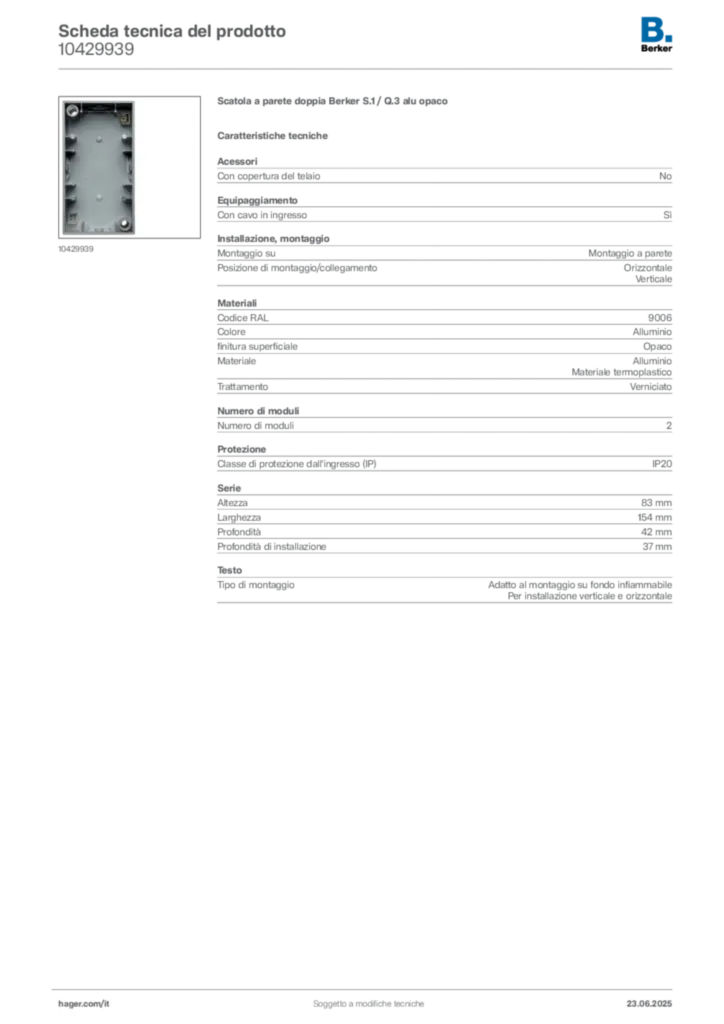 Immagine Berker Scheda tecnica del prodotto 10429939 | Hager Italia