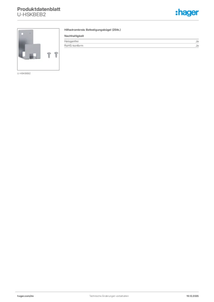 Bild Hager Produktdatenblatt U-HSKBEB2 | Hager Deutschland