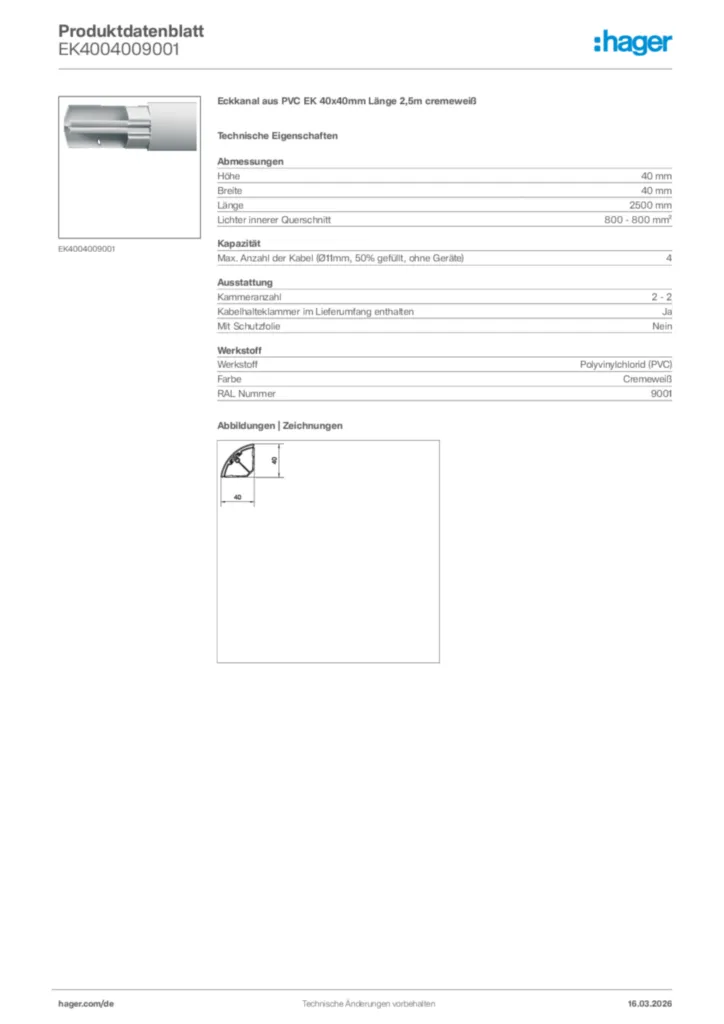 Bild Hager Produktdatenblatt EK4004009001 | Hager Deutschland