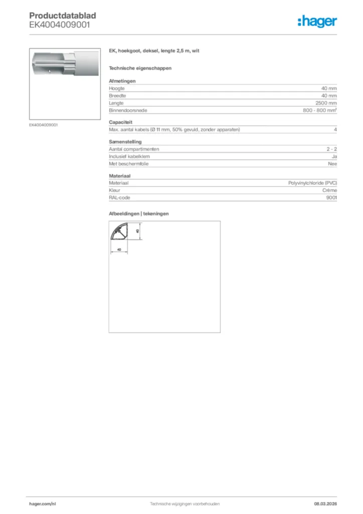 Afbeelding Hager Productdatablad EK4004009001 | Hager Nederland