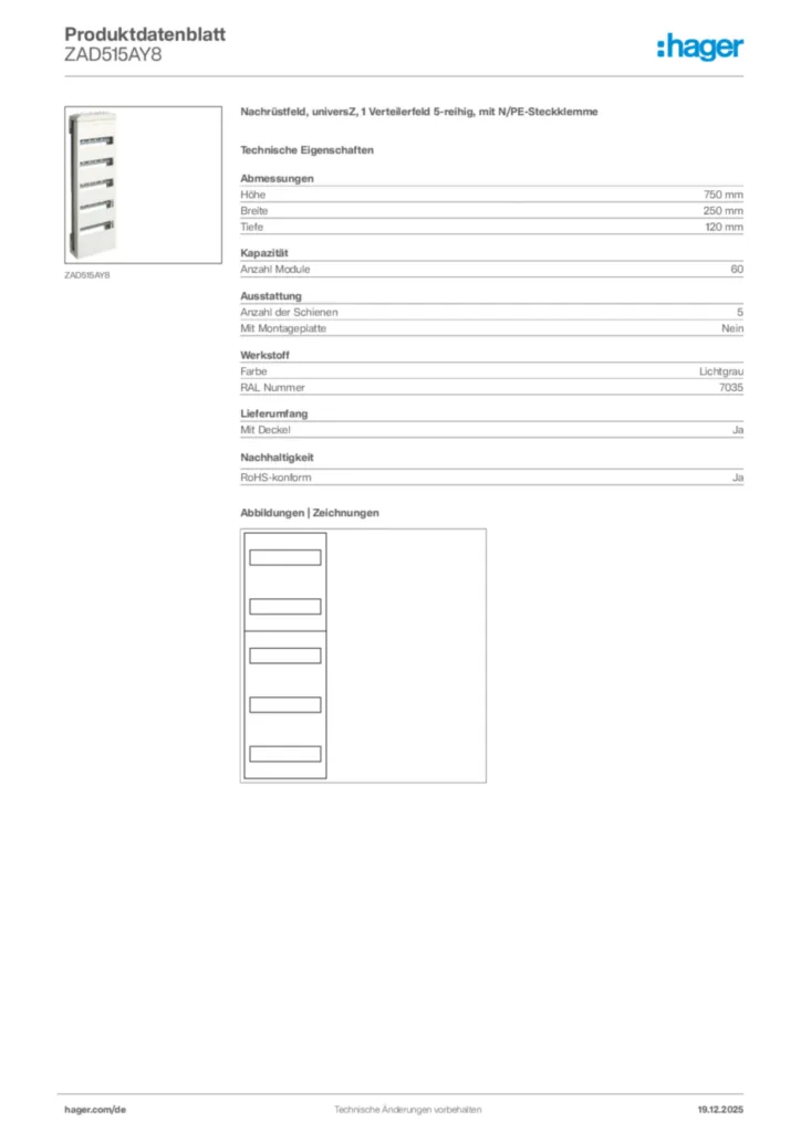 Bild Hager Produktdatenblatt ZAD515AY8 | Hager Deutschland