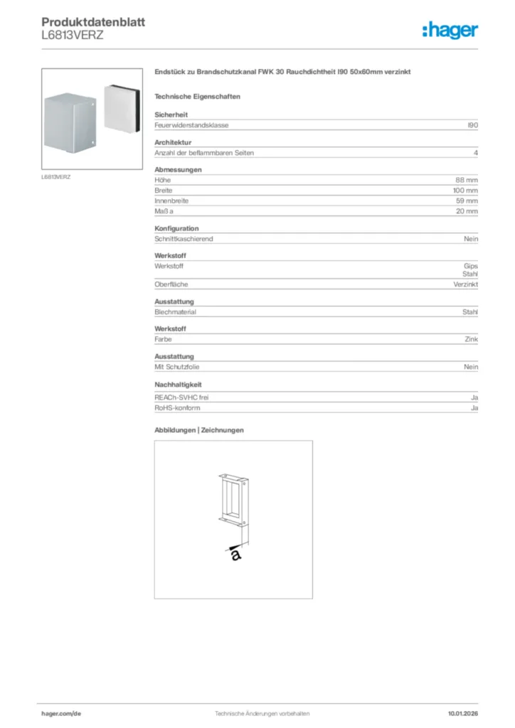 Bild Hager Produktdatenblatt L6813VERZ | Hager Deutschland